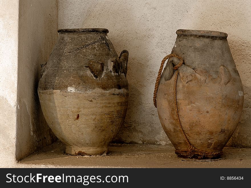 Two pots in a museum