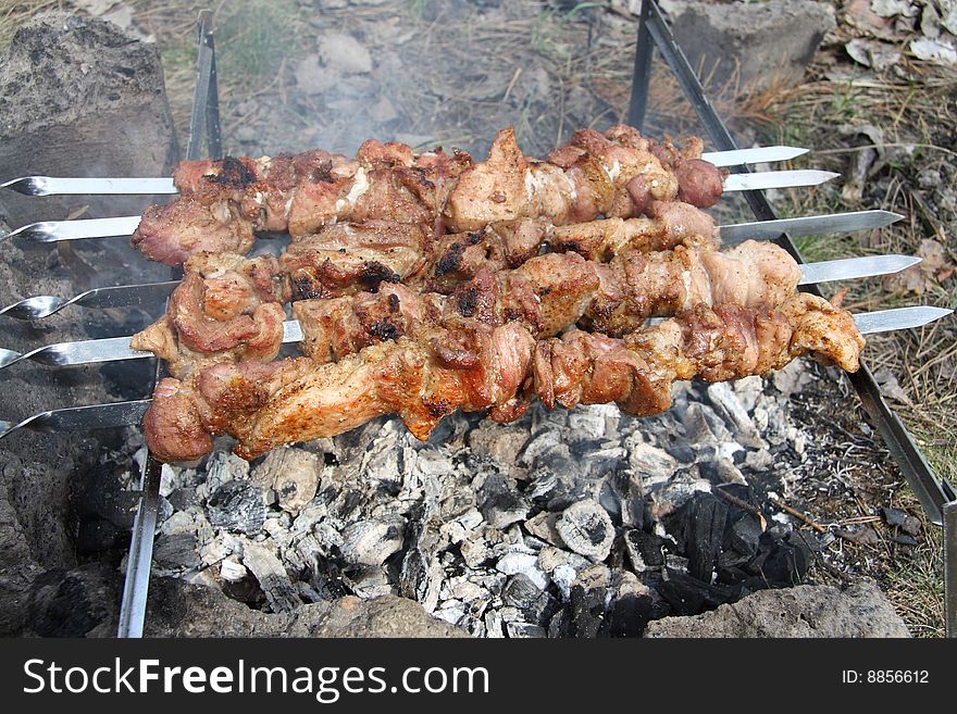 Fry on skewers in the natural environment. Fry on skewers in the natural environment