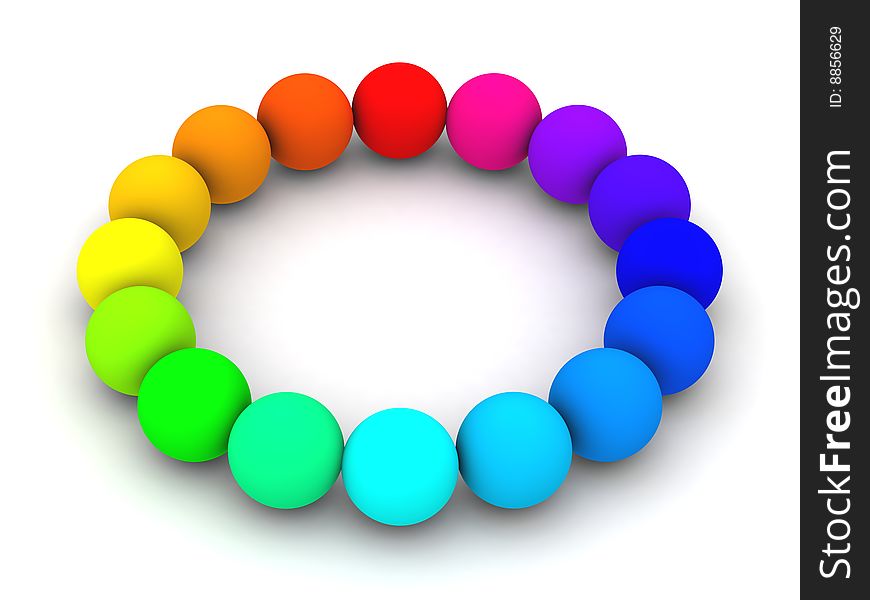16 spheres in rainbow colors arranged in a circle. 16 spheres in rainbow colors arranged in a circle