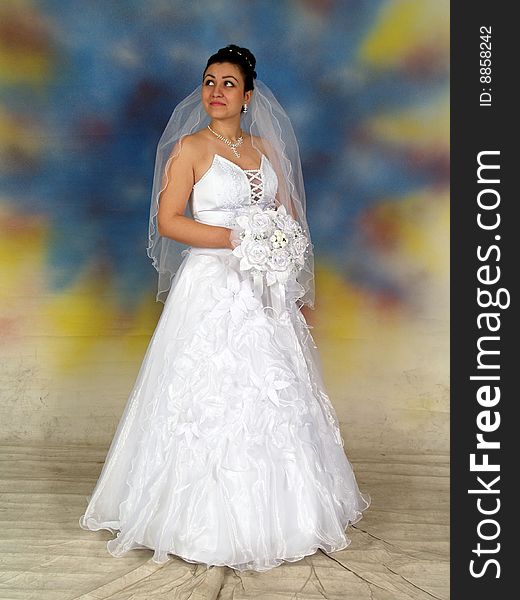 Pretty bride in wedding dress