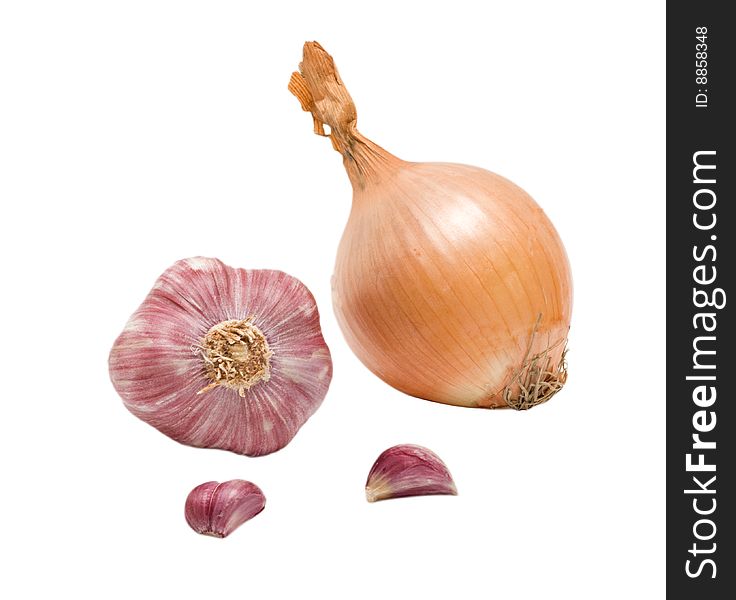 Onion, garlic bulb and cloves