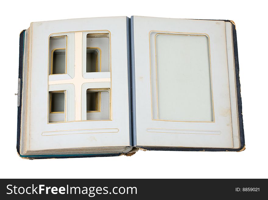Old photo-album with empty frames, clipping path