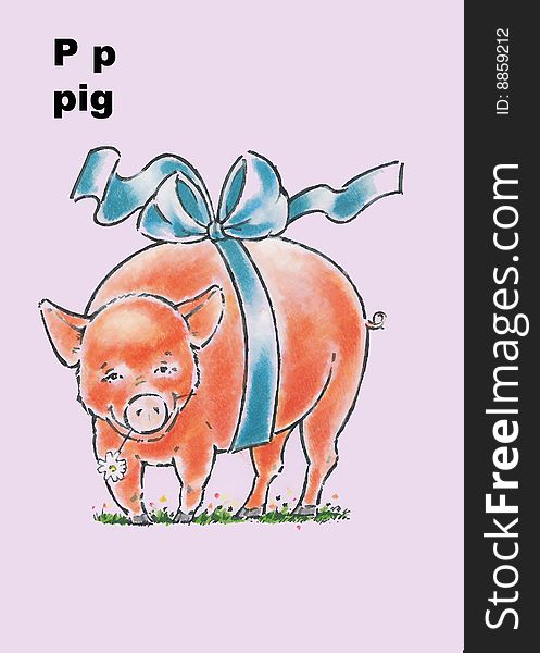 Alphabet for children p- pig pastel drawing