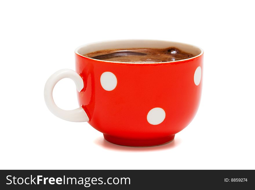 Red mug from coffee on a white background