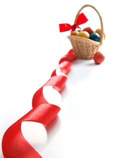 Colorful Easter Eggs With Red Ribbon Stock Images Colorful Easter Eggs With Red Ribbon Stock Images