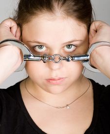 Handcuffed Young Beautiful Woman Royalty Free Stock Photos Handcuffed Young Beautiful Woman Royalty Free Stock Photos