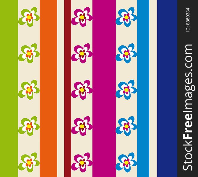 Illustration of a colorful pattern with stripes and flowers