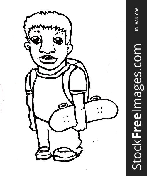 Cool kid school kid illustration with skateboard. Cool kid school kid illustration with skateboard