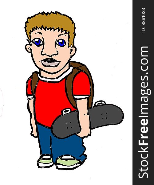 Cool school kid holding skateboard