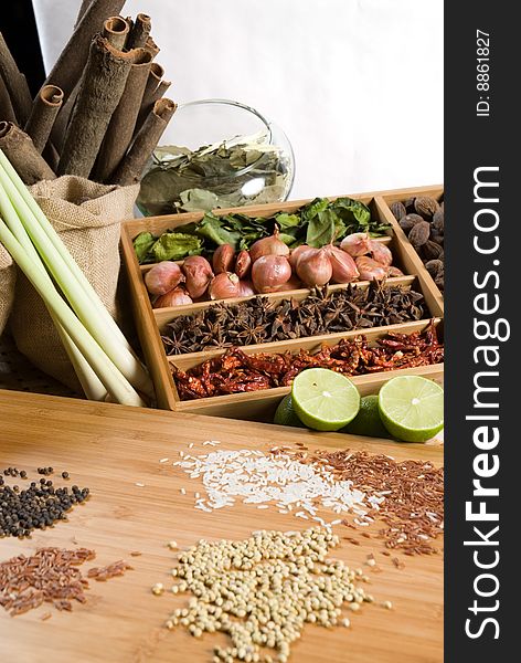 Arrangement of fresh herbs and spices