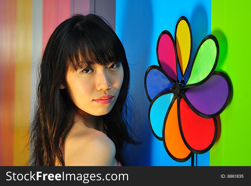 Different poses of female portraits. A colourful world.