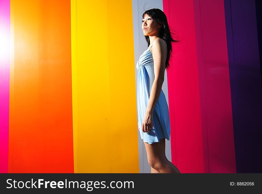 Different poses of female portraits. A colourful world.