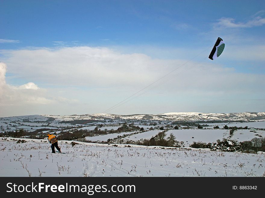 Kite skiing on Dartmoor, Devon