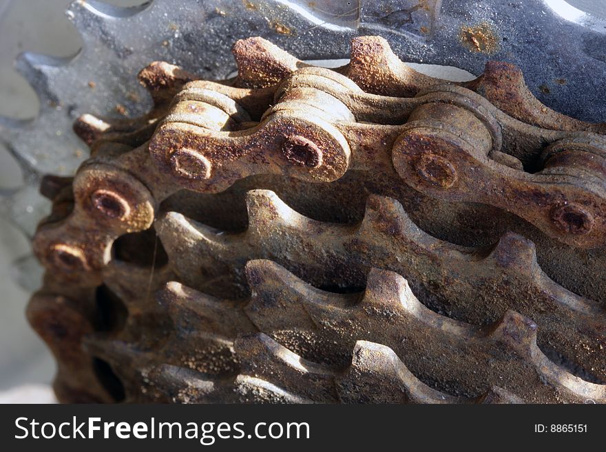 Rusty gear detail of a bike. Rusty gear detail of a bike