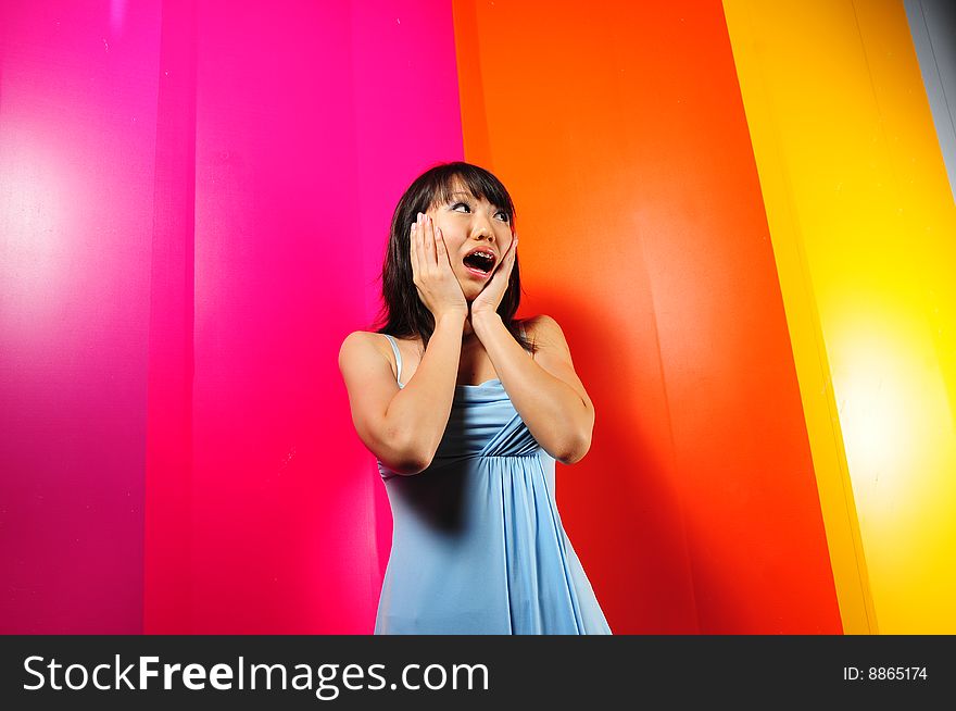 Different poses of female portraits. A colourful world.