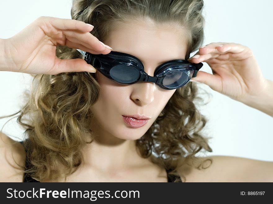 Portrait of sport woman in the glasses for the floating. Portrait of sport woman in the glasses for the floating.
