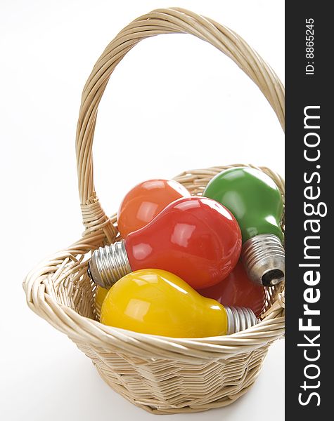 Colorful bulbs in the basket