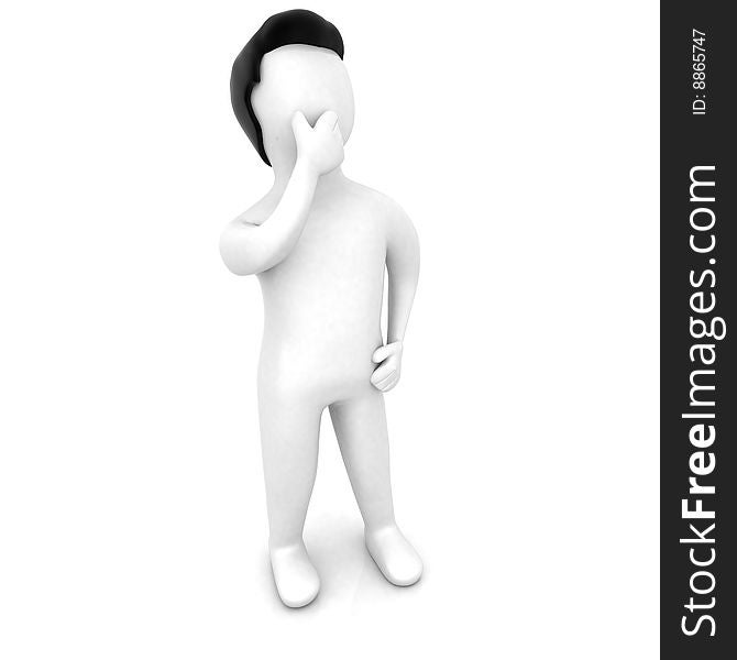 3d character thinking on isolated background