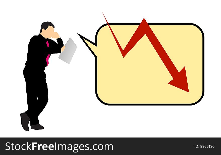 Vector illustration of businessman reading newspaper and speaking on mobile phone about the financial crisis. Vector illustration of businessman reading newspaper and speaking on mobile phone about the financial crisis