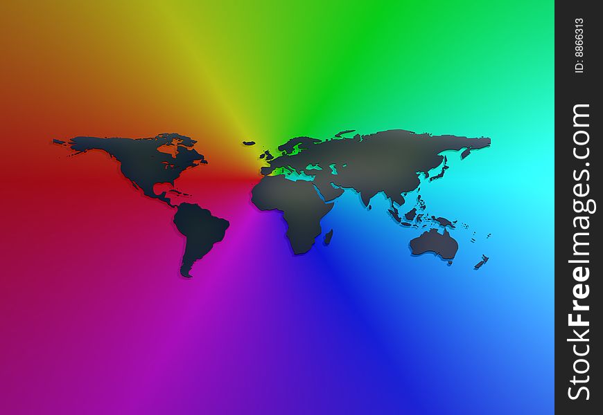 Earth Map On Rainbow Background