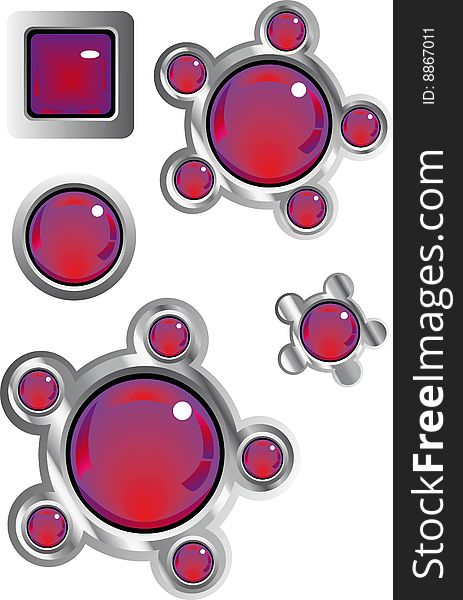 Collection of fancy glass look web buttons in red and purple. Collection of fancy glass look web buttons in red and purple