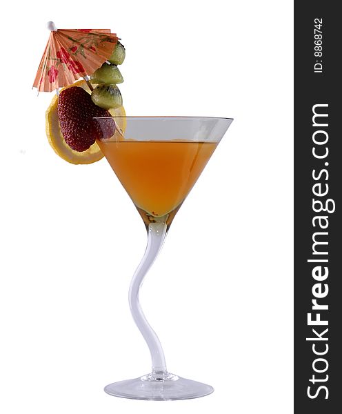 Tropical cocktail with slices of fruit (Objects with Clipping Paths) a background white. Tropical cocktail with slices of fruit (Objects with Clipping Paths) a background white