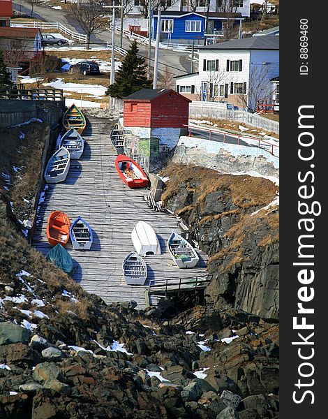 Boats on Slipway in Pouch Cove. Boats on Slipway in Pouch Cove