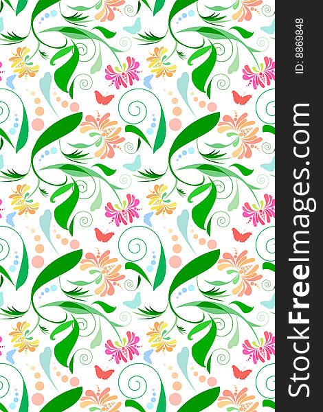 Seamless Floral Pattern with butterflies. Very bright and festive.