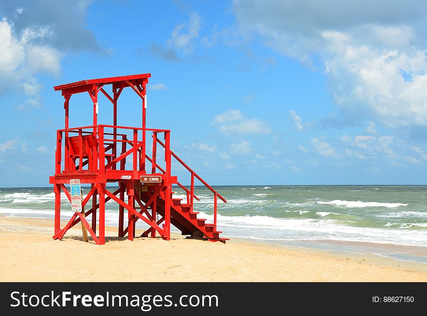 The lookout tower for lifeguards on the beach. The lookout tower for lifeguards on the beach.