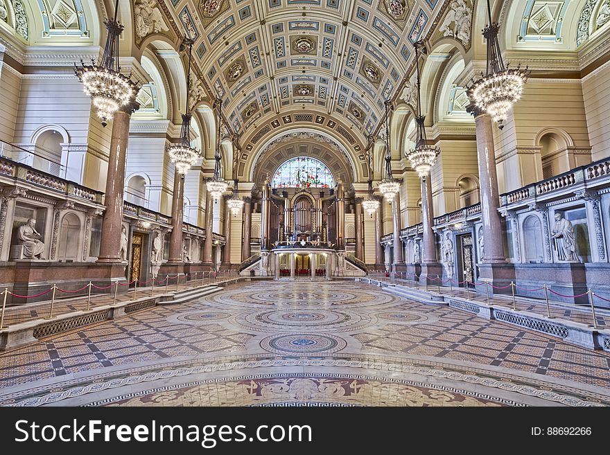 Here is an hdr photograph taken from St George&#x27;s Hall during the annual Minton tile floor reveal. Located in Liverpool, Merseyside, England, UK.