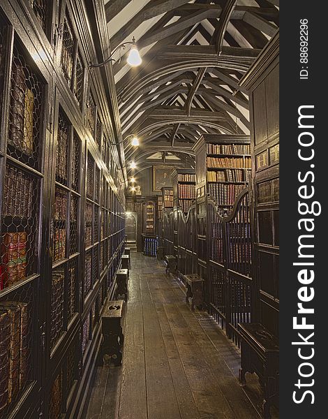 Here is an hdr photograph taken from Chetham&#x27;s Library. The library is one of the oldest public libraries in Britain. Both Karl Marx and Friedrich Engels spent time studying and reading in this library. Located in Manchester, Greater Manchester, England, UK.