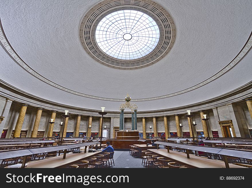 Here is an hdr photograph taken from inside Manchester Central Library. Located in Manchester, Greater Manchester, England, UK.