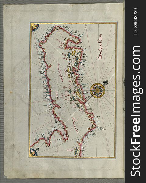Illuminated Manuscript Map Of The Islands Of The Adriatic Coast From Book On Navigation, Walters Art Museum Ms. W.658, Fol. 208a