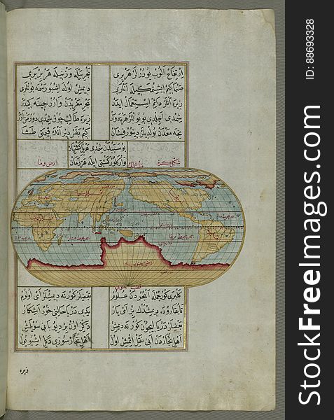 Illuminated Manuscript, Oval Map of the World, from Book on Navigation, Walters Art Museum Ms. W.658, fol.23b