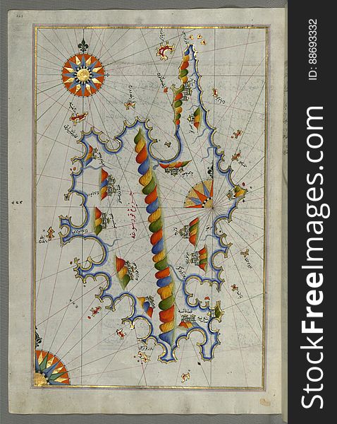 Illuminated Manuscript Map Of Corsica, From Book On Navigation, Walters Art Museum Ms. 658, Fol. 229a