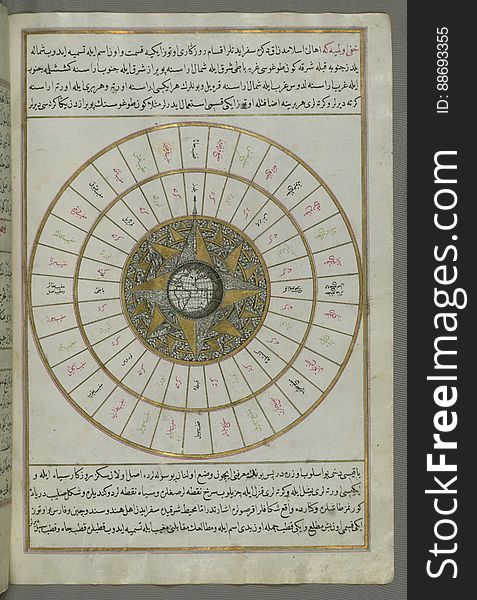 Illuminated Manuscript, Map of Western hemisphere within a windrose, from Book on Navigation, Walters Art Museum Ms. W.658, fol.24