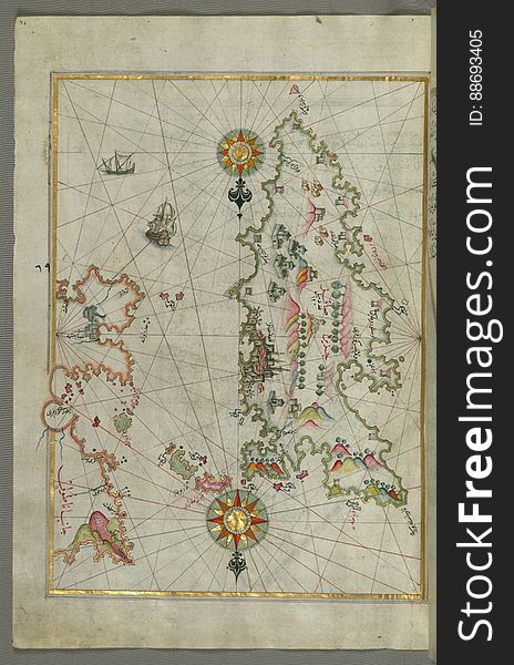 Detailed Map Of Chios &x28;Sakiz, á¹¢Äqiz&x29; Island With Its Fortress And Other Topographical Features, From Book On Navigati