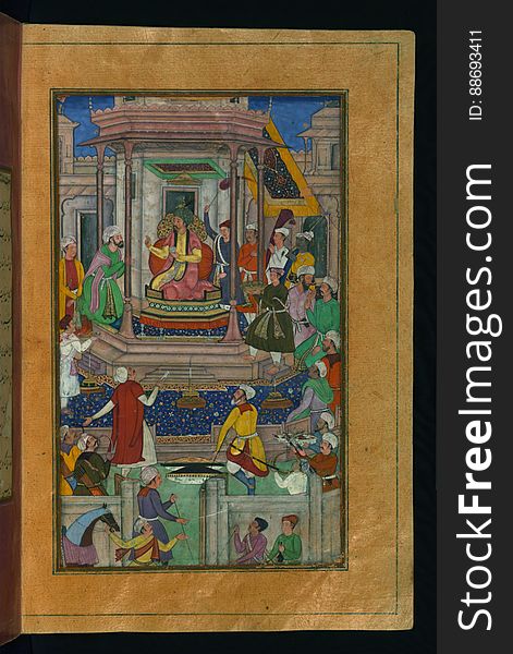 Babur Being Entertained In GhaznÄ« By JahÄngÄ«r MÄ«rzÄ, From Illuminated Manuscript Baburnama &x28;Memoirs Of Babur&x29;, Walt