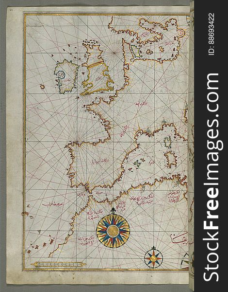 Map Of Western Europe And North Africa, From Book On Navigation, Walters Art Museum Ms. W.658, Fol.64a