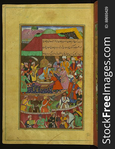 Written originally in Chaghatay Turkish and later translated into Persian, Bāburnāmah is the story of a Timurid ruler of Fergana &#x28;Central Asia&#x29;, Ẓahīr al-Dīn Muḥammad Bābur &#x28;866 AH /1483 CE - 937 AH / 1530 CE&#x29;, who conquered northern India and established the Mughal Empire. The present codex, being a fragment of a dispersed copy, was executed most probably in the late 10th AH /16th CE century. It contains 30 mostly full-page miniatures in fine Mughal style by at least two different artists. Another major fragment of this work &#x28;57 folios&#x29; is in the State Museum of Eastern Cultures, Moscow. See this manuscript page by page at the Walters Art Museum website: art.thewalters.org/viewwoa.aspx?id=1759. Written originally in Chaghatay Turkish and later translated into Persian, Bāburnāmah is the story of a Timurid ruler of Fergana &#x28;Central Asia&#x29;, Ẓahīr al-Dīn Muḥammad Bābur &#x28;866 AH /1483 CE - 937 AH / 1530 CE&#x29;, who conquered northern India and established the Mughal Empire. The present codex, being a fragment of a dispersed copy, was executed most probably in the late 10th AH /16th CE century. It contains 30 mostly full-page miniatures in fine Mughal style by at least two different artists. Another major fragment of this work &#x28;57 folios&#x29; is in the State Museum of Eastern Cultures, Moscow. See this manuscript page by page at the Walters Art Museum website: art.thewalters.org/viewwoa.aspx?id=1759