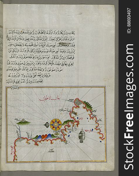 Anatolian Coast And The Small Kara &x28;Qarah&x29; Island East Of The Town Of Balat From Book On Navigation, Walters Art Museum