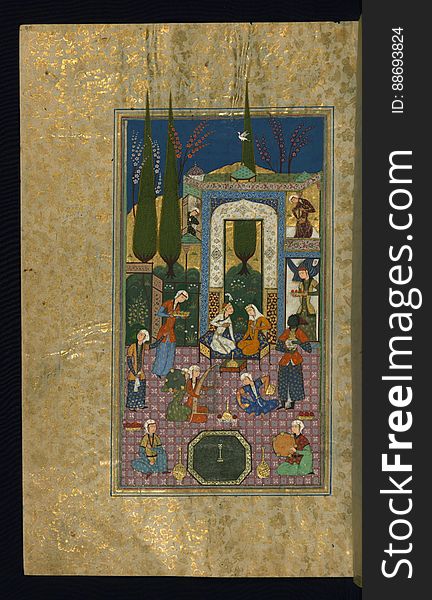 This is an illustrated copy of four of the five poems that comprise the Khamsah of Niáº“ÄmÄ« GanjavÄ« &#x28;d.605 AH / 1209 CE&#x29;. It does not include LaylÃ¡ va MajnÅ«n. The text was copied by a certain YÄdkÄr the Calligrapher &#x28;al-KÄtib&#x29; in 935 AH / 1529 CE, most probably in Safavid Iran. An illuminated double-page composition opens the manuscript and each poem is initiated with a decorative headpiece. The miniatures appear to have been repainted at some point in the manuscriptâ€™s history. Their date and provenance are open to question. The textblock is bound in late Zand lacquer covers with scenes depicting BahrÄm GÅ«r hunting and Khusraw watching ShÄ«rÄ«n bathing. Khusraw and ShÄ«rÄ«n in the palace. See this manuscript page by page at the Walters Art Museum website: art.thewalters.org/viewwoa.aspx?id=17718. This is an illustrated copy of four of the five poems that comprise the Khamsah of Niáº“ÄmÄ« GanjavÄ« &#x28;d.605 AH / 1209 CE&#x29;. It does not include LaylÃ¡ va MajnÅ«n. The text was copied by a certain YÄdkÄr the Calligrapher &#x28;al-KÄtib&#x29; in 935 AH / 1529 CE, most probably in Safavid Iran. An illuminated double-page composition opens the manuscript and each poem is initiated with a decorative headpiece. The miniatures appear to have been repainted at some point in the manuscriptâ€™s history. Their date and provenance are open to question. The textblock is bound in late Zand lacquer covers with scenes depicting BahrÄm GÅ«r hunting and Khusraw watching ShÄ«rÄ«n bathing. Khusraw and ShÄ«rÄ«n in the palace. See this manuscript page by page at the Walters Art Museum website: art.thewalters.org/viewwoa.aspx?id=17718