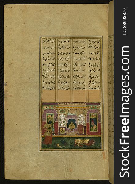 An elegantly illuminated and illustrated copy of the Khamsah &#x28;quintet&#x29; of Niẓāmī Ganjavī &#x28;d.605 AH / 1209 CE&#x29; executed by Yār Muḥammad al-Haravī in 922 AH / 1516 CE. Written in four columns in black nastaʿlīq script, this manuscripts opens with a double-page decorative composition signed by ʿAbd al-Wahhāb ibn ʿAbd al-Fattāḥ ibn ʿAlī, of which this is one side. It contains 35 miniatures. The folio represents a Zangī warrior killing another Zangī. See this manuscript page by page at the Walters Art Museum website: art.thewalters.org/viewwoa.aspx?id=21272. An elegantly illuminated and illustrated copy of the Khamsah &#x28;quintet&#x29; of Niẓāmī Ganjavī &#x28;d.605 AH / 1209 CE&#x29; executed by Yār Muḥammad al-Haravī in 922 AH / 1516 CE. Written in four columns in black nastaʿlīq script, this manuscripts opens with a double-page decorative composition signed by ʿAbd al-Wahhāb ibn ʿAbd al-Fattāḥ ibn ʿAlī, of which this is one side. It contains 35 miniatures. The folio represents a Zangī warrior killing another Zangī. See this manuscript page by page at the Walters Art Museum website: art.thewalters.org/viewwoa.aspx?id=21272