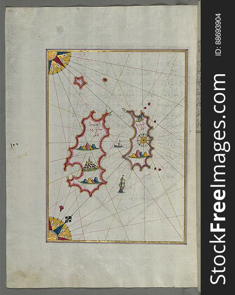 Illuminated Manuscript, Map of two as yet unidentified islands in the vicinity of Pag Island &#x28;Croatia&#x29; from Book on Nav