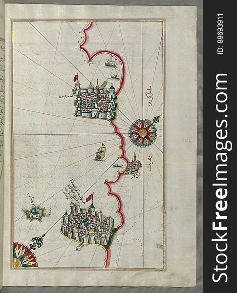 Illuminated Manuscript, Map Of The Coastline From PoreÄ &x28;Parenzo, BrÄnse&x29; As Far As Novi Grad &x28;Croatia&x29; From