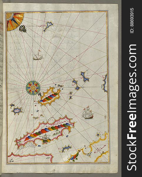 Illuminated Manuscript, Map of the Dalmatian Islands: Korčula &#x28;Qūrsūlah&#x29; and Lastovo &#x28;Augusta&#x29; off the coas