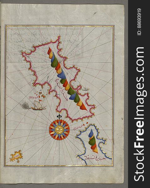 Illuminated Manuscript, The Island Of Andros &x28;Andre, Andra&x29; In The Northern Aegean Sea, From Book On Navigation, Walters