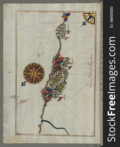 Illuminated Manuscript, Map of the Italian coastline south of Ancona including Tronto from Book on Navigation, Walters Art Museum