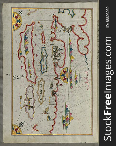 Illuminated Manuscript, Map of the coastline and the islands off Zadar &#x28;Zādare&#x29;&#x28;Croatia&#x29; from Book on Navigat