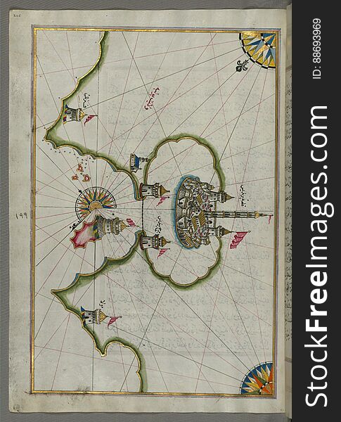 Illuminated Manuscript, Map of the port of Brindisi &#x28;Parindīs&#x29; from Book on Navigation, Walters Art Museum Ms. W.658, f